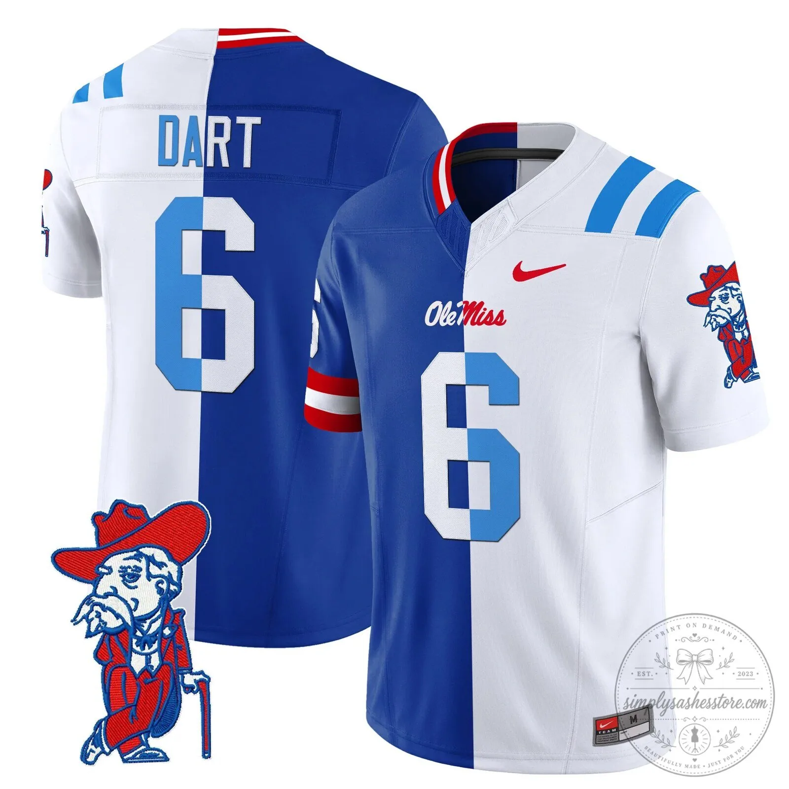 Ole Miss Rebels Jaxson Dart Number 6 Split Design Football Jersey