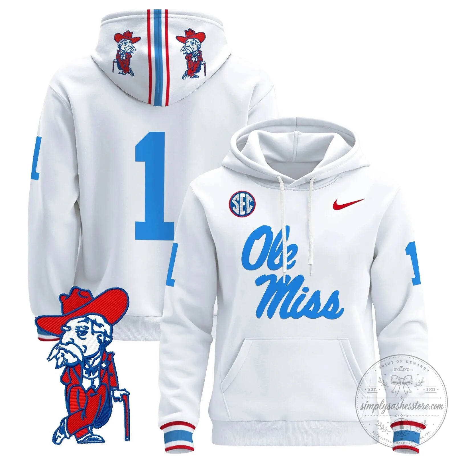 Ole Miss Rebels NCAA College Football Team White Pullover Hoodie 1 Ole Miss Rebels NCAA College Football Team White Pullover Hoodie