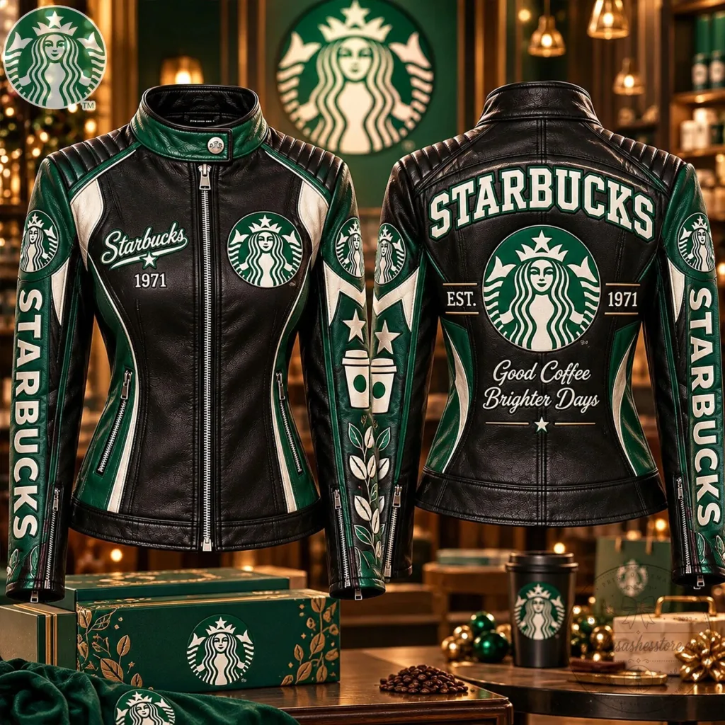 Starbucks Coffee Company Logo Black and Green Women's Leather Jacket Starbucks Coffee Company Logo Black and Green Women's Leather Jacket