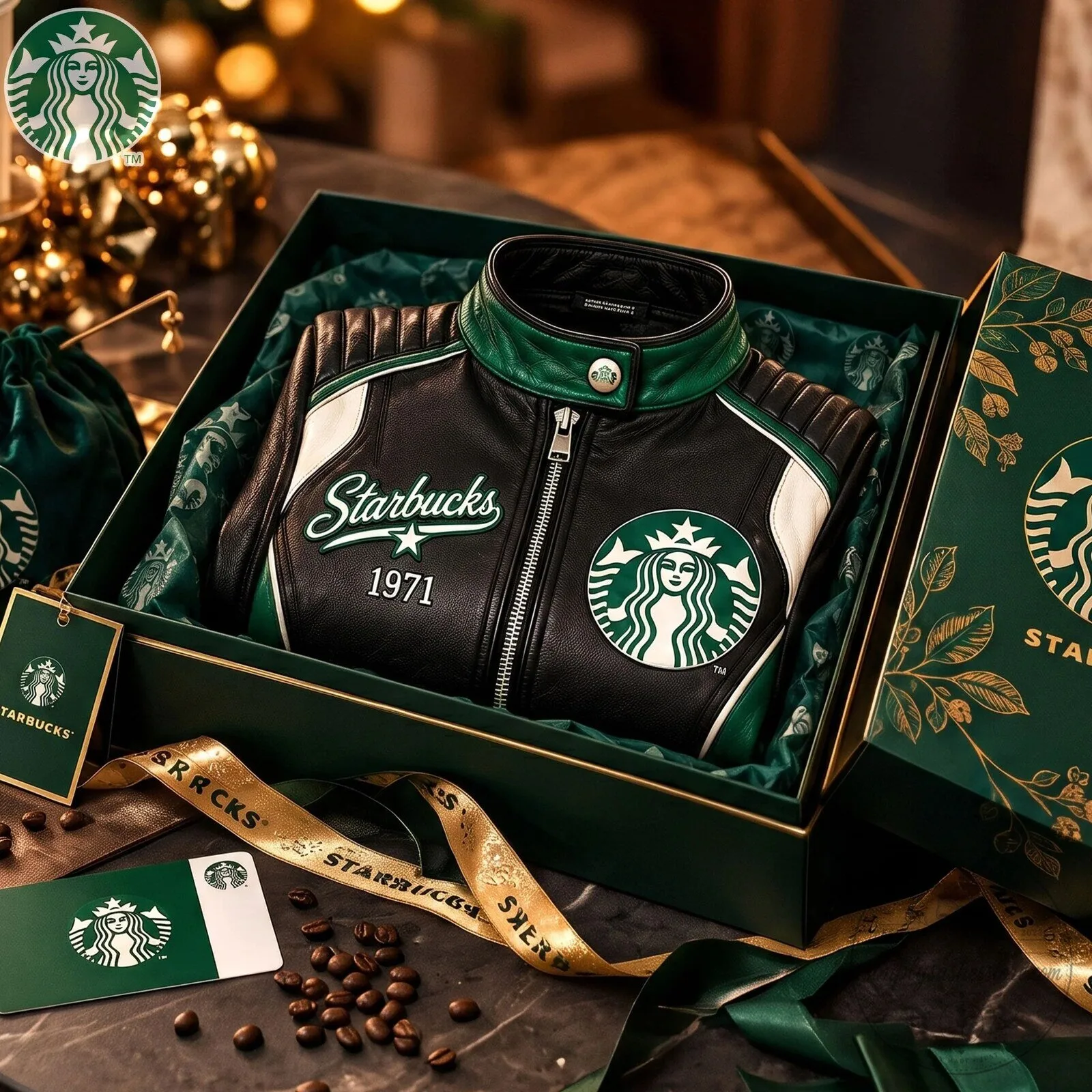 Starbucks Coffee Company Logo Black and Green Women's Leather Jacket 9 Starbucks Coffee Company Logo Black and Green Women