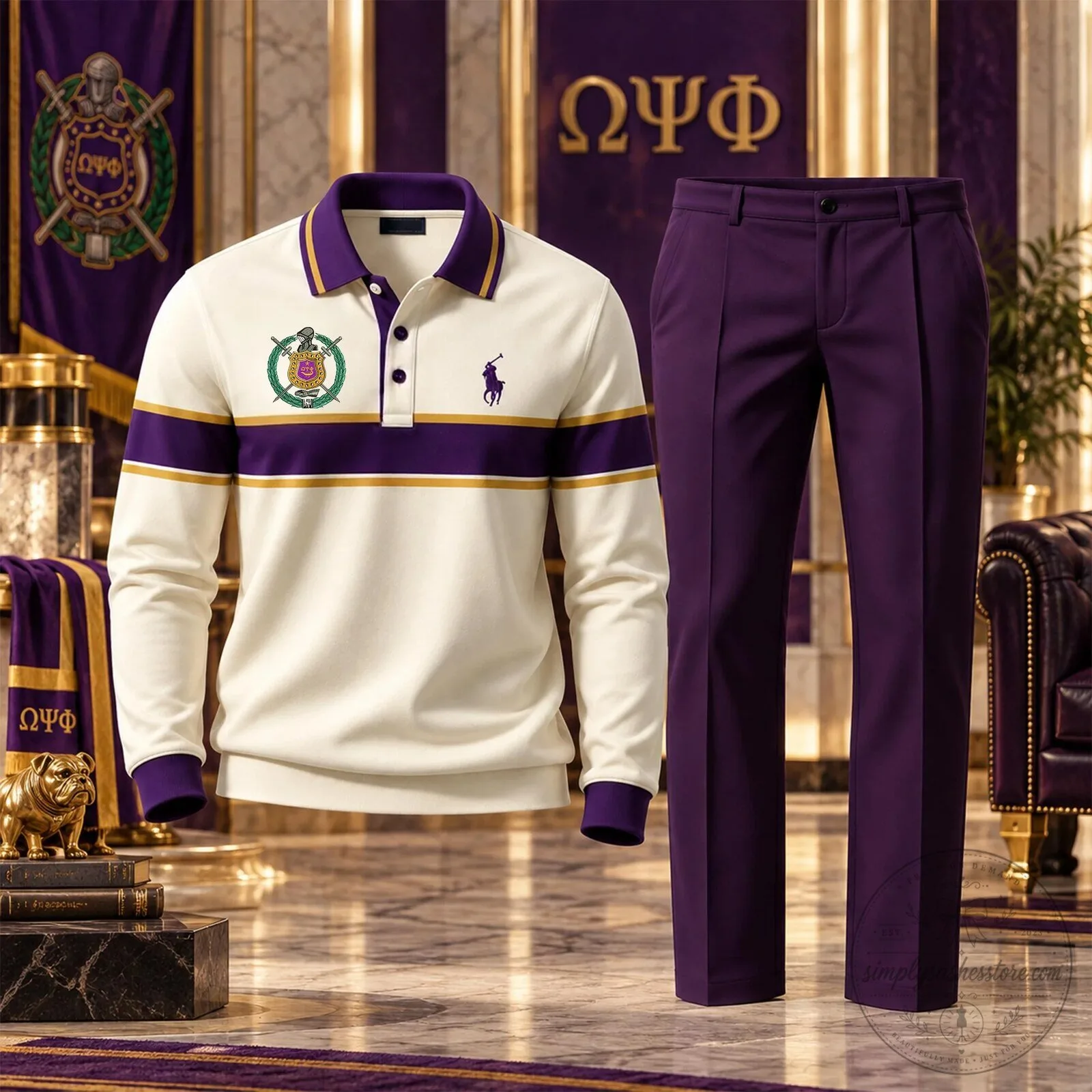 Long Sleeve Polo Shirt and Pants Set for Omega Psi Phi Fraternity 17 Long Sleeve Polo Shirt and Pants Set for Omega Psi Phi Fraternity