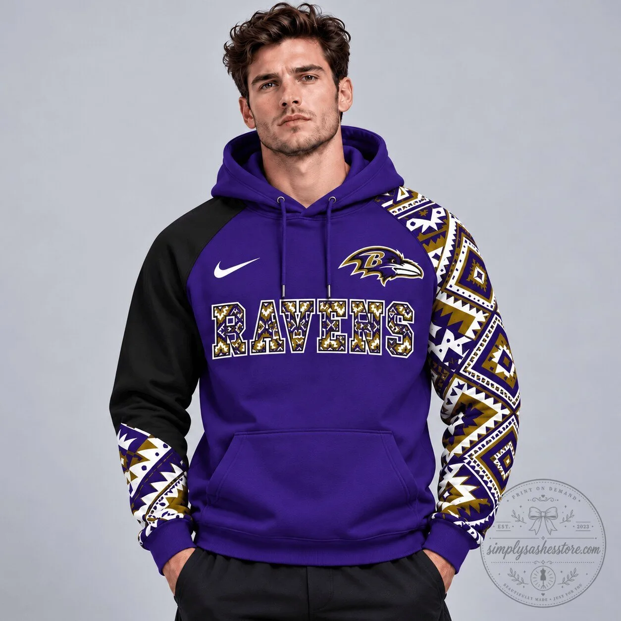 Baltimore Ravens NFL Aztec Inspired Colorblock Pullover Hoodie
