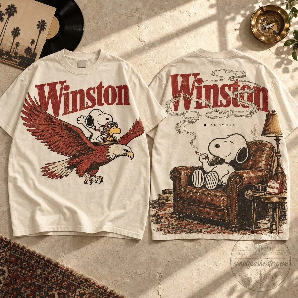 Winston Cigarettes Snoopy and Woodstock Eagle Flight Graphic T-Shirt 2 Winston Cigarettes Snoopy and Woodstock Eagle Flight Graphic T-Shirt