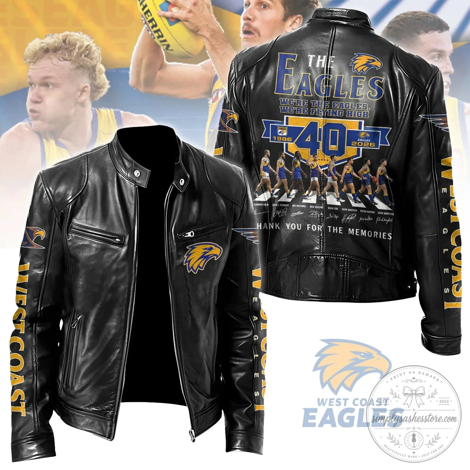 West Coast Eagles Football Team Blue Leather Jacket with 40th Anniversary Design 7 West Coast Eagles Football Team Blue Leather Jacket with 40th Anniversary Design