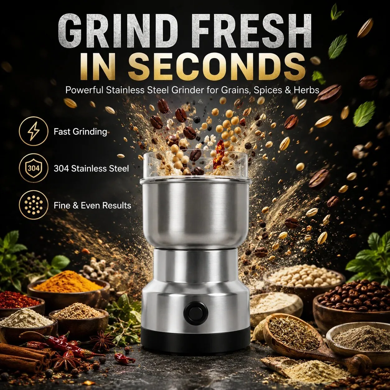 Electric Stainless Steel Coffee Bean and Spice Grinder for Fresh Herbs 14 Electric Stainless Steel Coffee Bean and Spice Grinder for Fresh Herbs