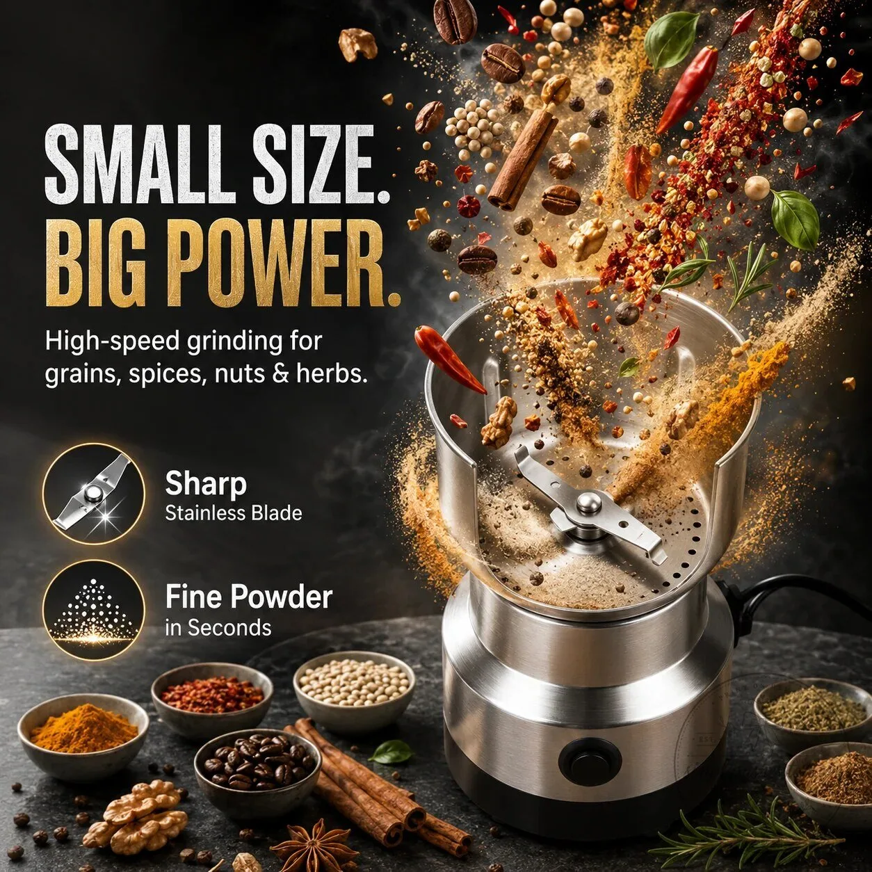 Electric Stainless Steel Coffee Bean and Spice Grinder for Fresh Herbs 15 Electric Stainless Steel Coffee Bean and Spice Grinder for Fresh Herbs