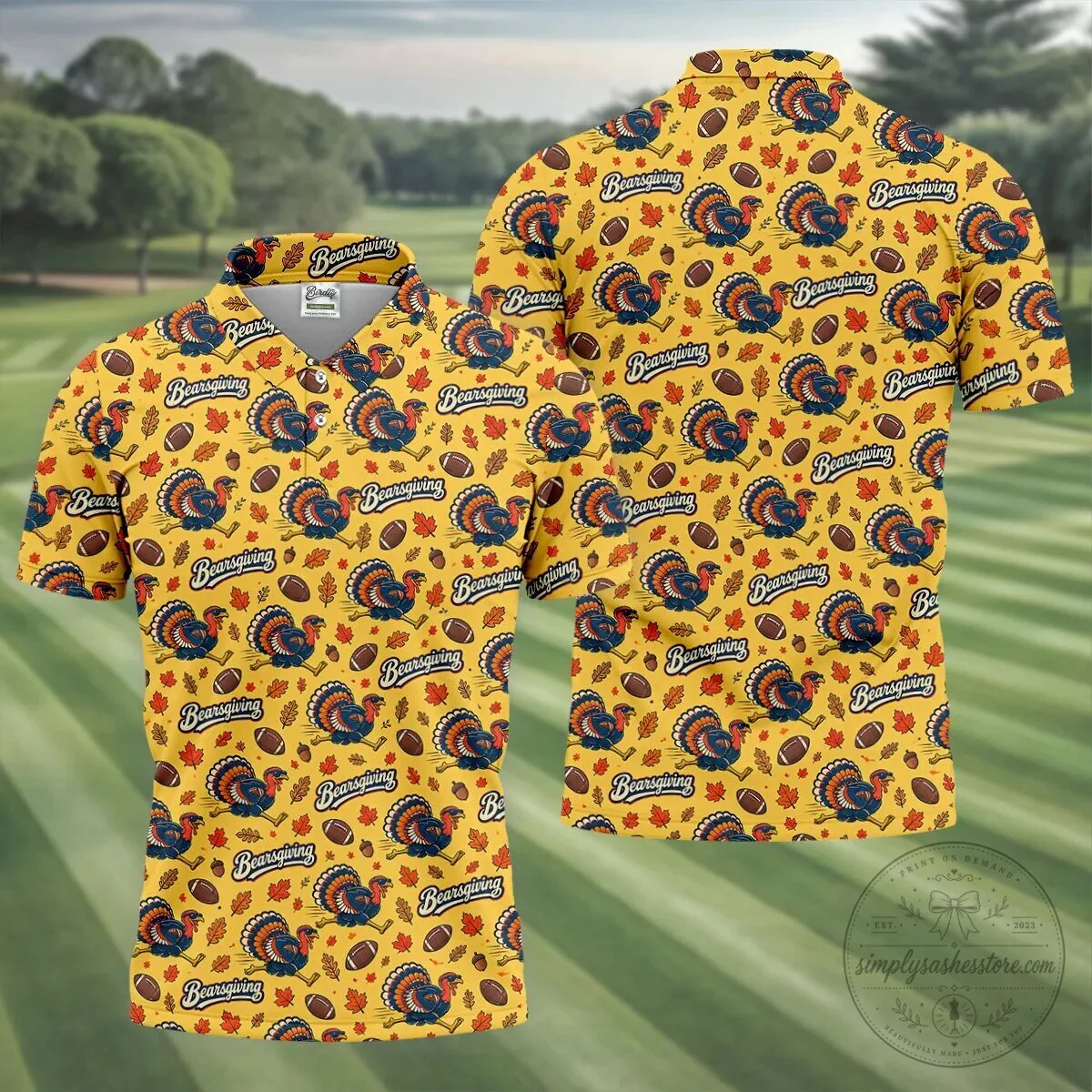 Funny Bearsgiving Turkey Football Thanksgiving Polo Shirt for Men 24 Funny Bearsgiving Turkey Football Thanksgiving Polo Shirt for Men