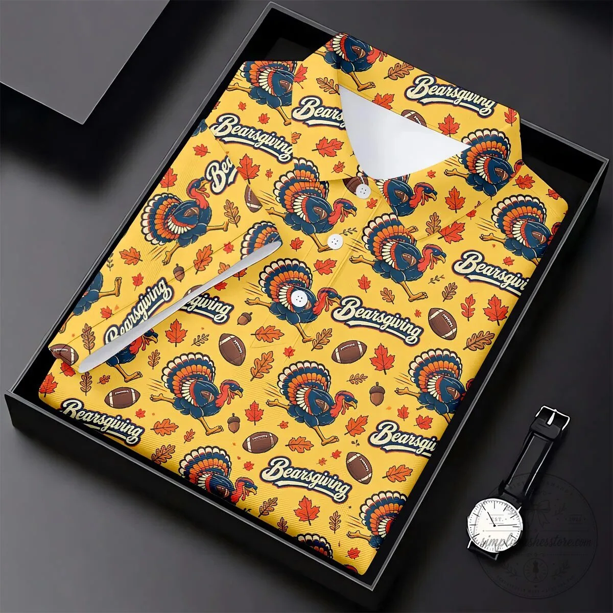 Funny Bearsgiving Turkey Football Thanksgiving Polo Shirt for Men 25 Funny Bearsgiving Turkey Football Thanksgiving Polo Shirt for Men
