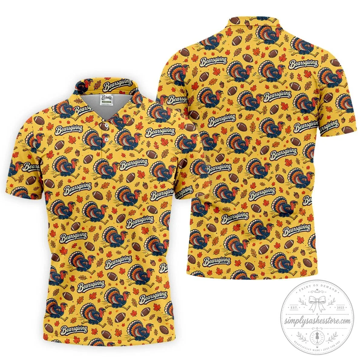Funny Bearsgiving Turkey Football Thanksgiving Polo Shirt for Men 32 Funny Bearsgiving Turkey Football Thanksgiving Polo Shirt for Men
