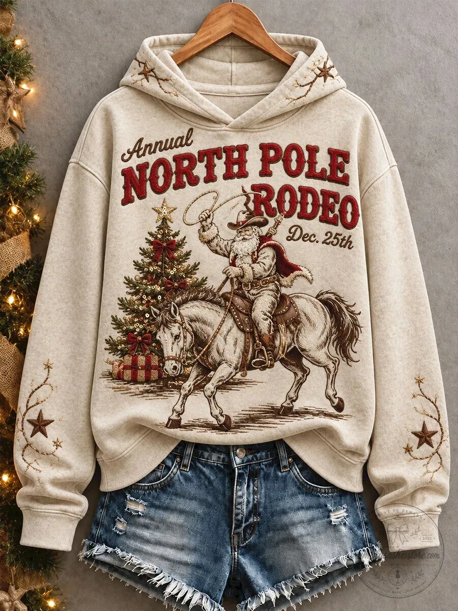 North Pole Rodeo Santa Claus Western Christmas Holiday Hoodie