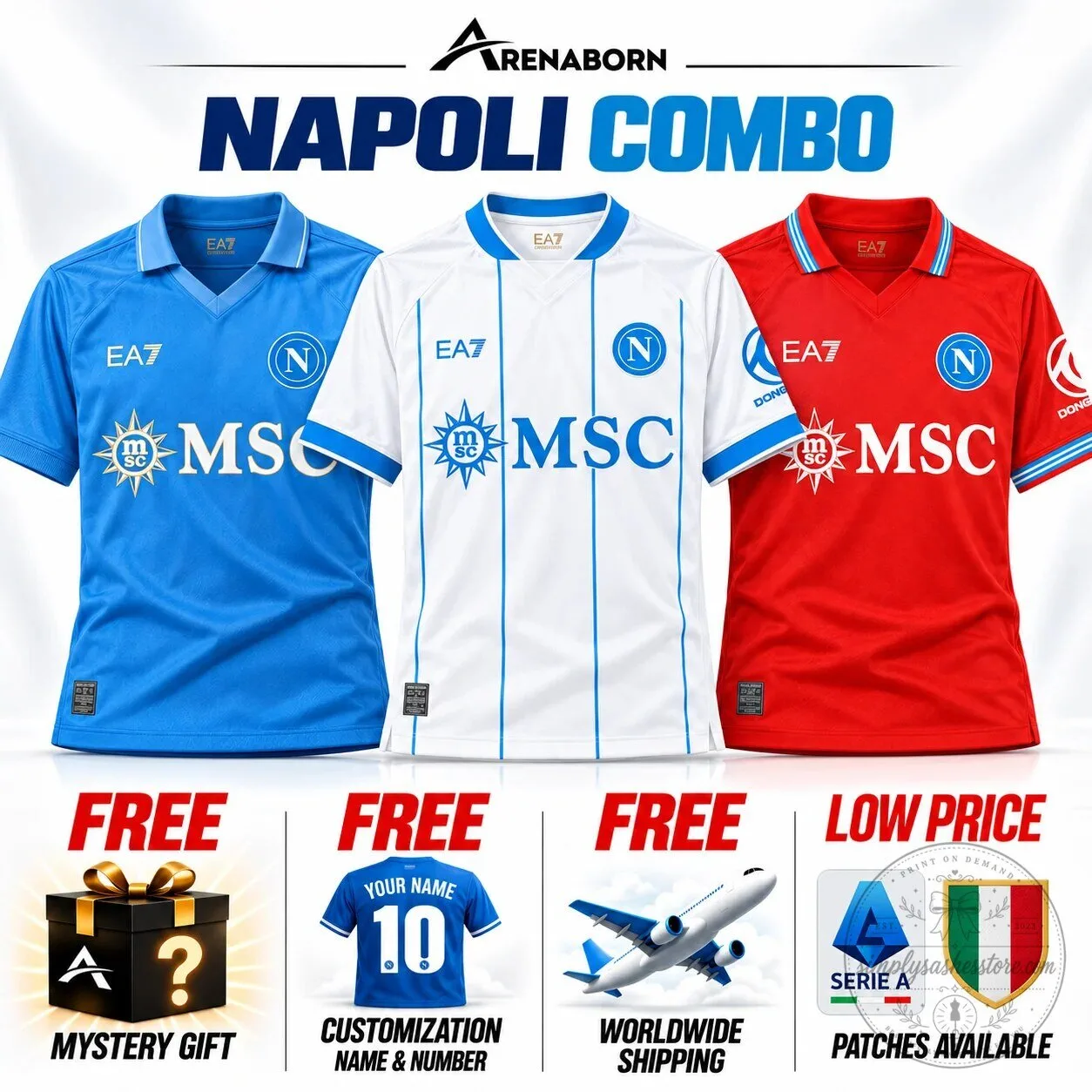 Napoli Home Away Third Kit Combo Soccer Football Fan Jersey