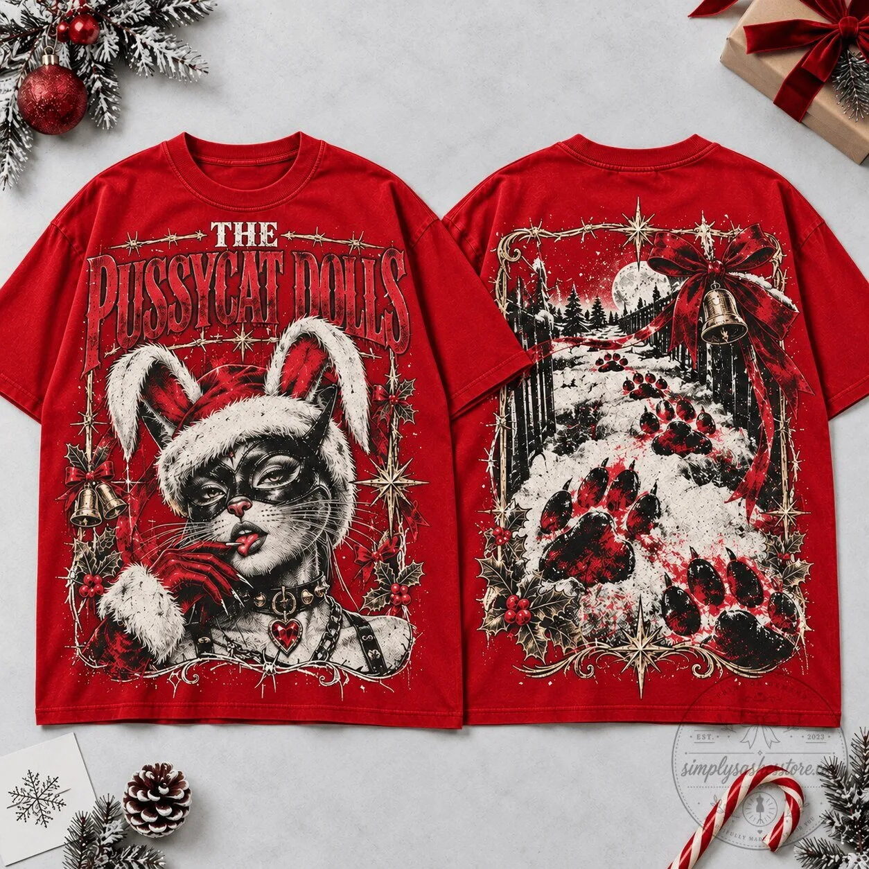 The Pussycat Dolls Christmas Has Claws Graphic T-Shirt for Pop Music Lovers