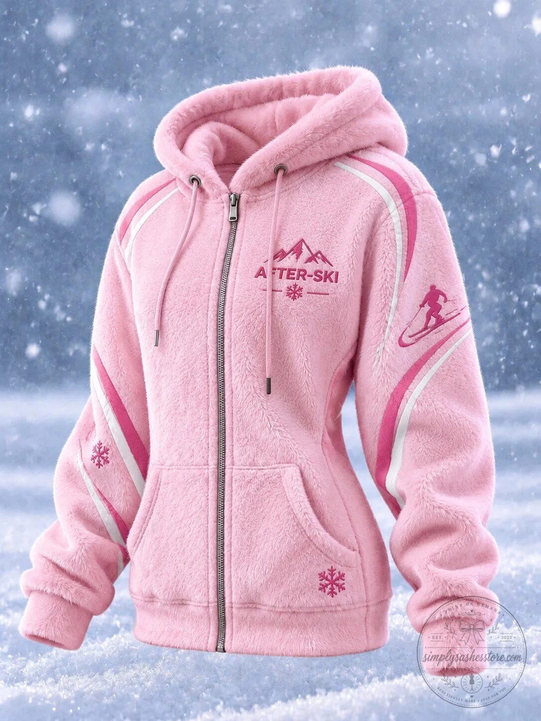 Women's Pink After-Ski Winter Fleece Zip-Up Hoodie Jacket