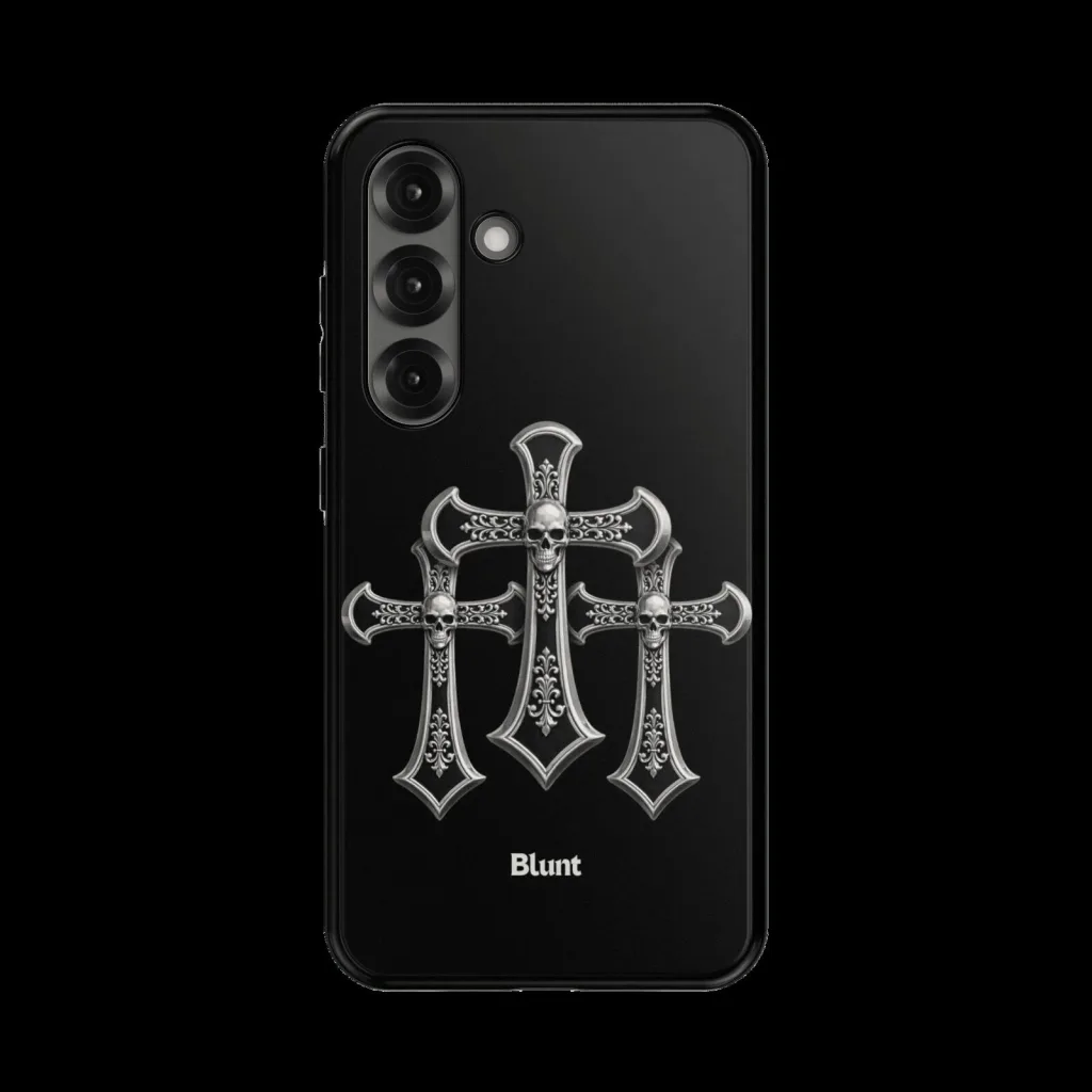 Gothic Silver Crosses Skull Design Black Samsung Galaxy Phone Case Gothic Silver Crosses Skull Design Black Samsung Galaxy Phone Case