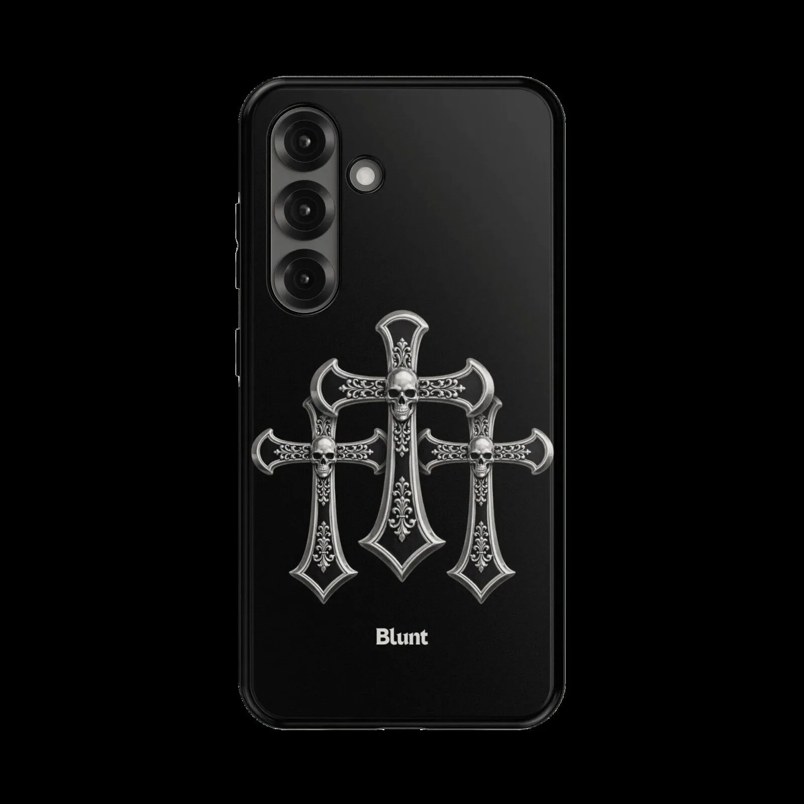 Gothic Silver Crosses Skull Design Black Samsung Galaxy Phone Case
