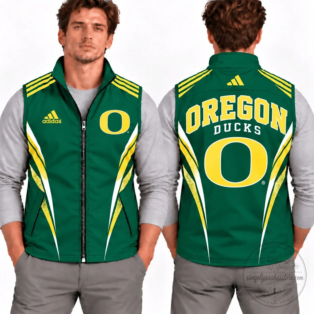 Oregon Ducks Full-Zip Sleeveless Vest for Men with Adidas Logo