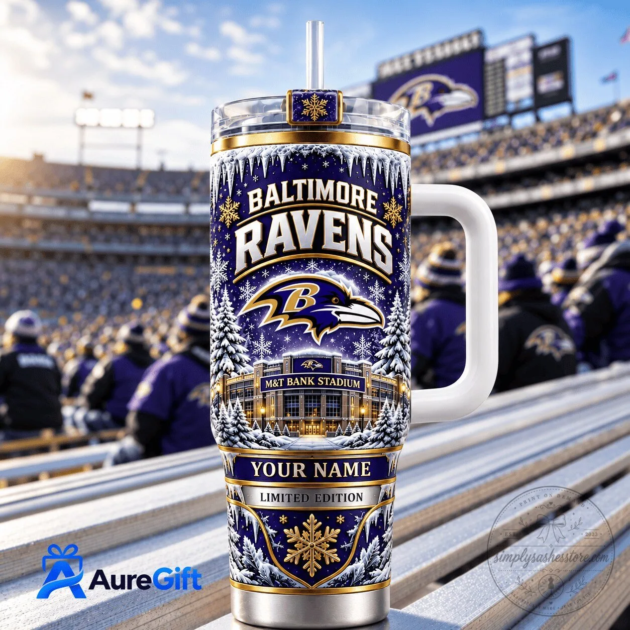 Baltimore Ravens NFL Christmas Personalized Tumbler with Handle and Straw