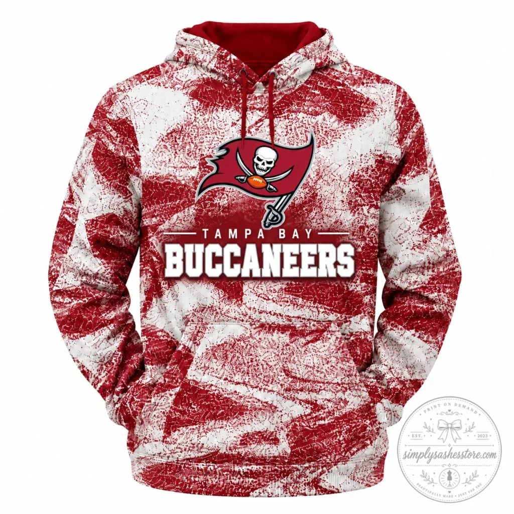 Tampa Bay Buccaneers NFL Football Team Red and White Grunge Hoodie Tampa Bay Buccaneers NFL Football Team Red and White Grunge Hoodie