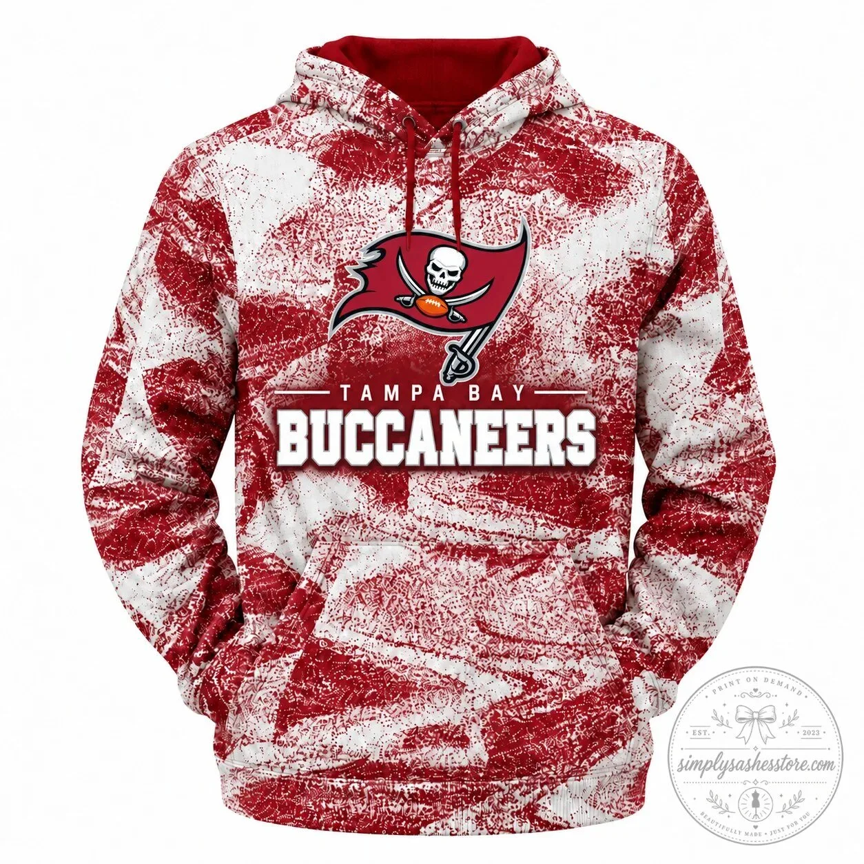 Tampa Bay Buccaneers NFL Football Team Red and White Grunge Hoodie