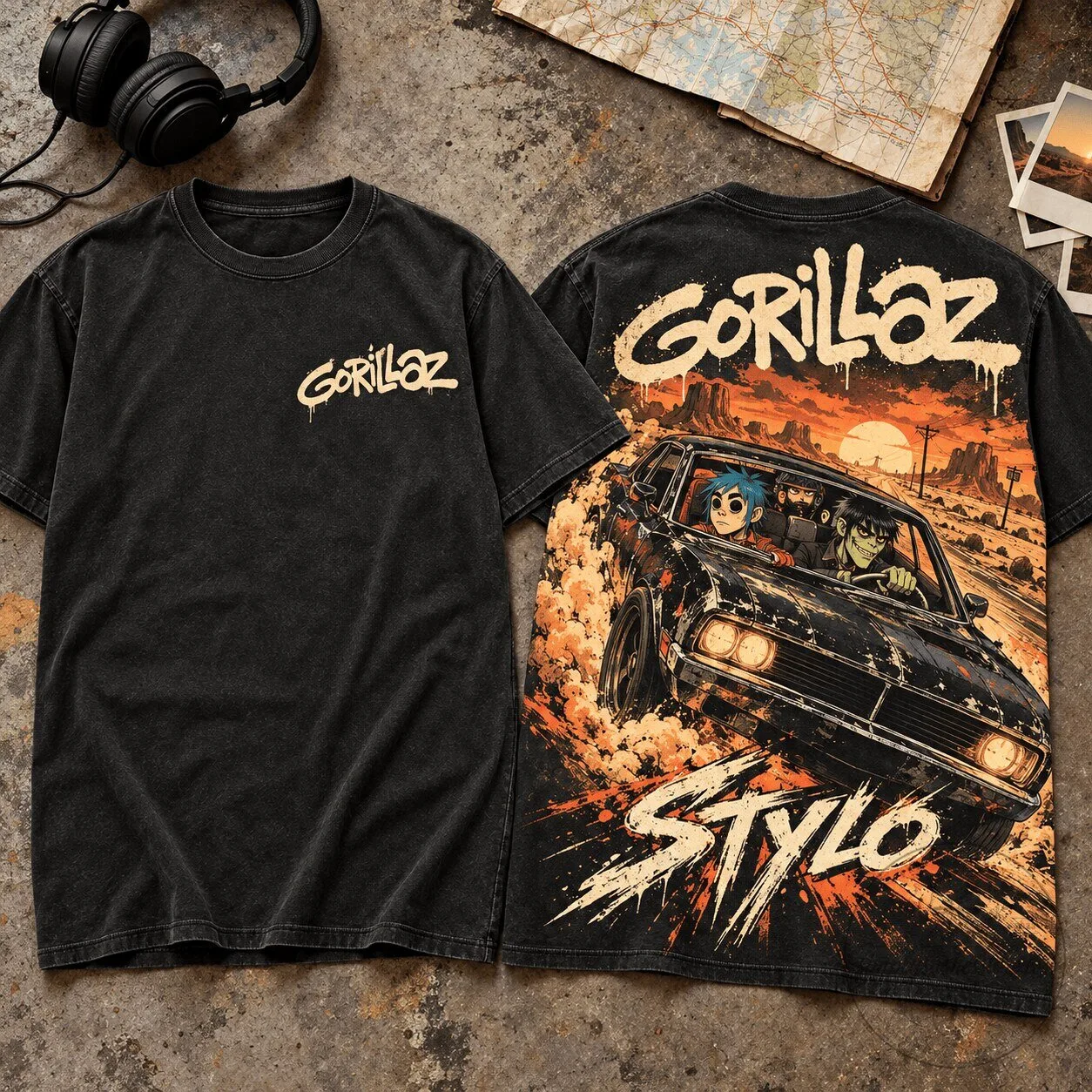 Gorillaz Stylo Desert Car Chase Music Band Graphic T-Shirt